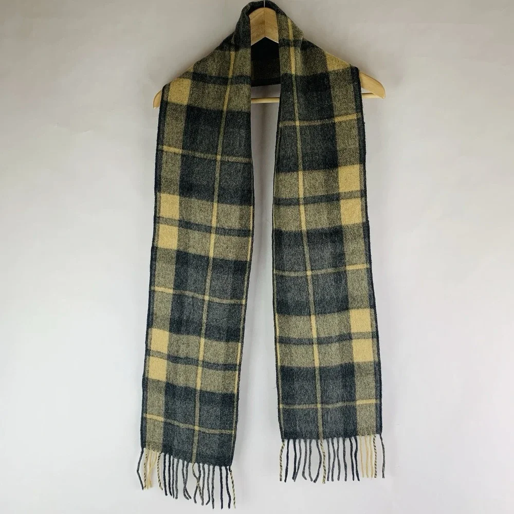 Alpaca Scarf Made In Peru 100% Alpaca Plaid Gray Yellow Excellent Condition